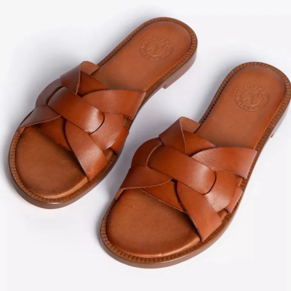 Penelope Chilvers Basque Slide Sandals Tan Size US 6